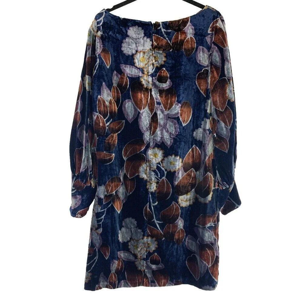 Ann Taylor Long Sleeve Velvet Shift Dress Boat Neck Floral Puff Sleeves 8 Tall - Picture 6 of 12